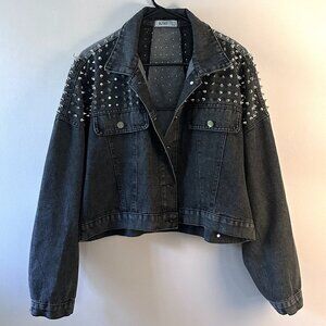 Punk Studded Grey/Black Denim Jacket